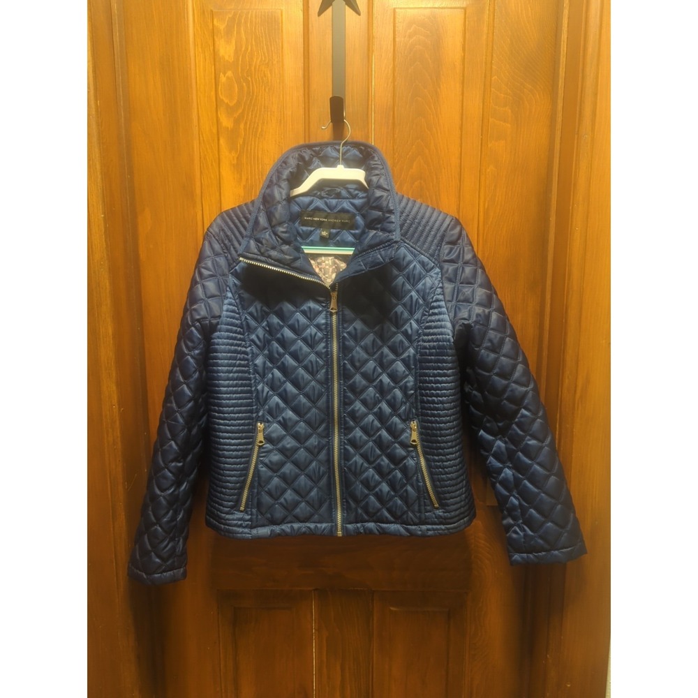 Marc New‎ York Andrew Marc Women's navy blue quilted cropped puffer coat Sz L